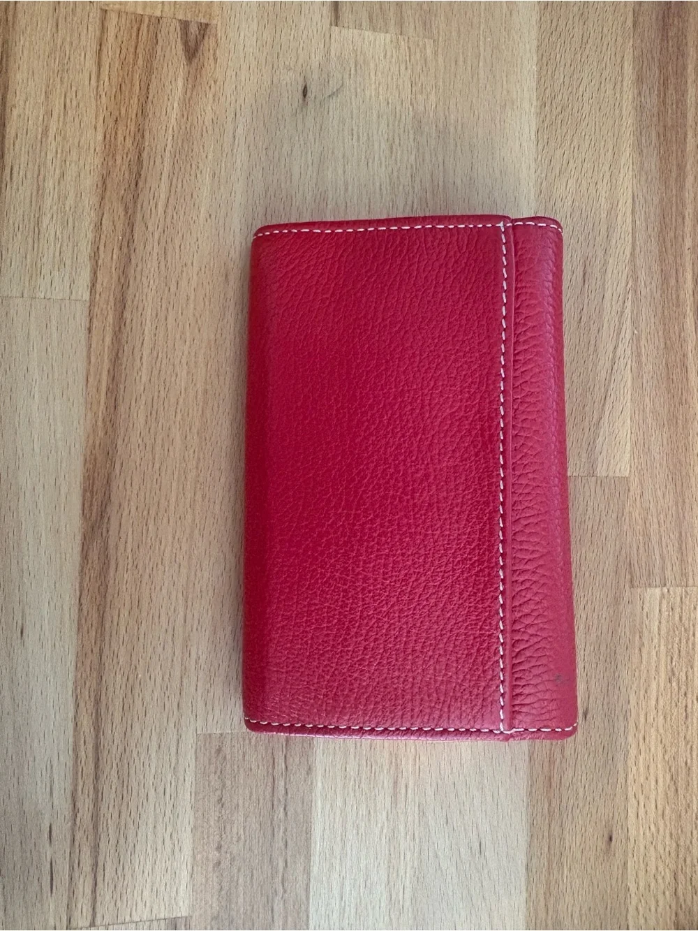 Dooney & Bourke Red Pebble Leather Zip Wallet with Contrast Stitching